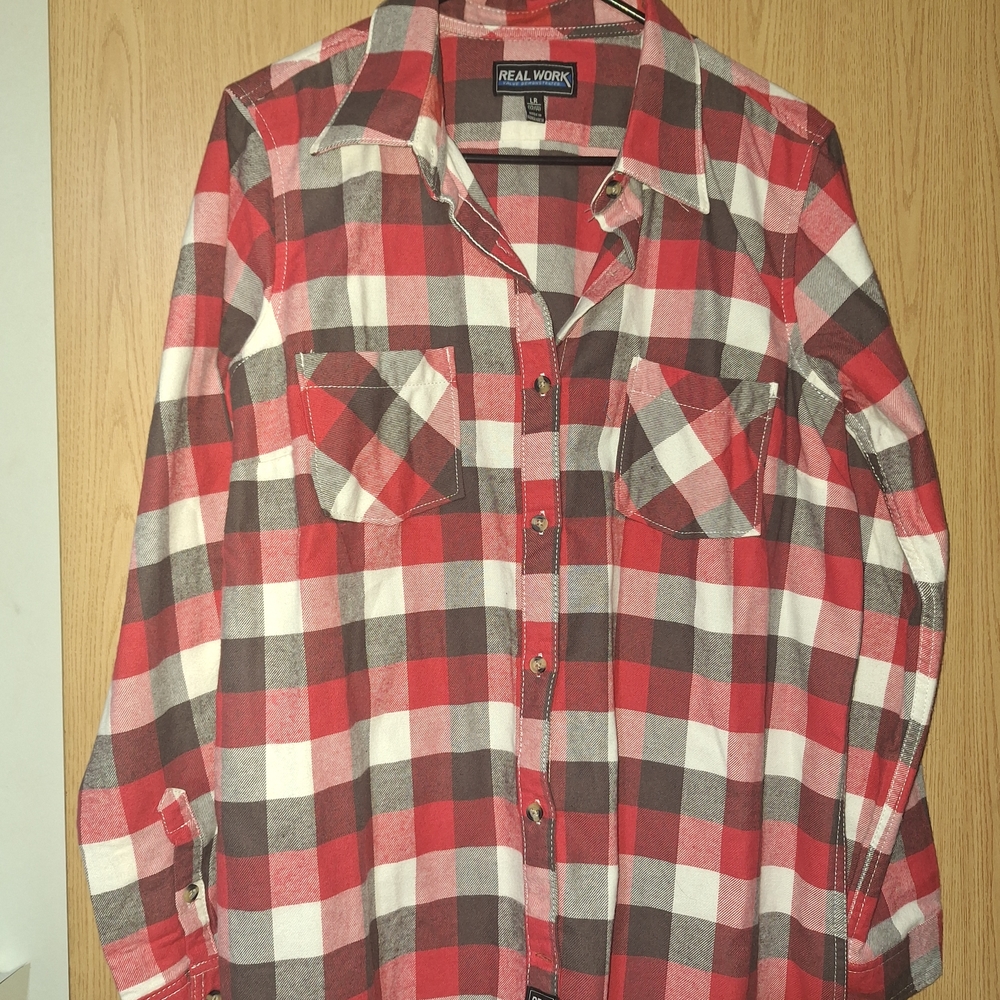 Women's Red and Black Plaid Button Down Shirt
